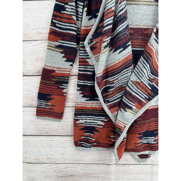 Lucky Brand Aztec Drape Cardigan Sweater Womens Small Gray Maroon Rust - Picture 5 of 14